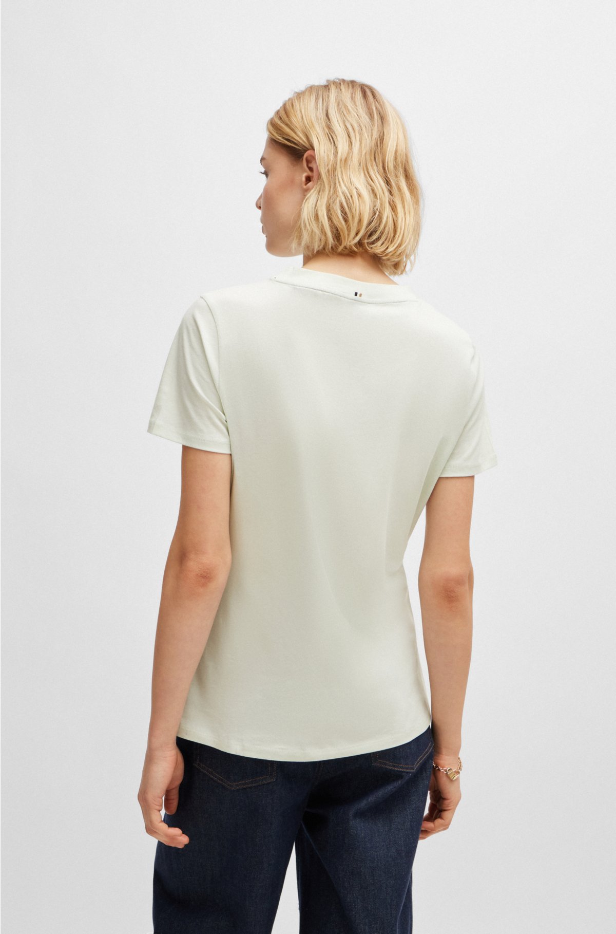 Slim-fit T-shirt in pure cotton with logo detail, Natural