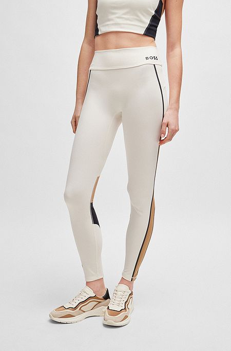 Slim fit leggings med sidestriber og logo, Hvid