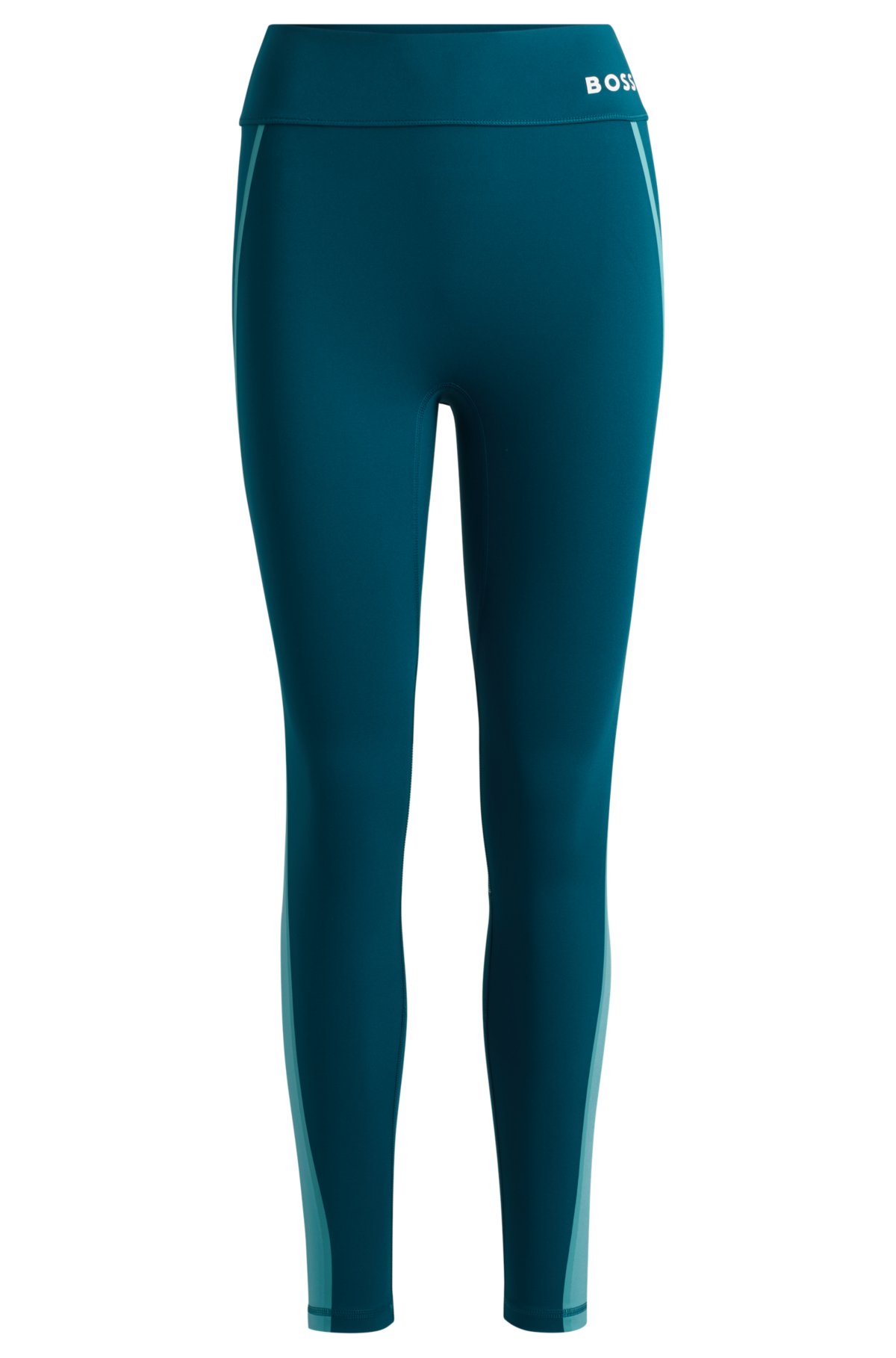 Slim-fit leggings with side stripes and logo detail, Petrol