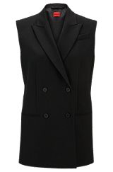 Regular-fit sleeveless jacket with double-breasted front, Black