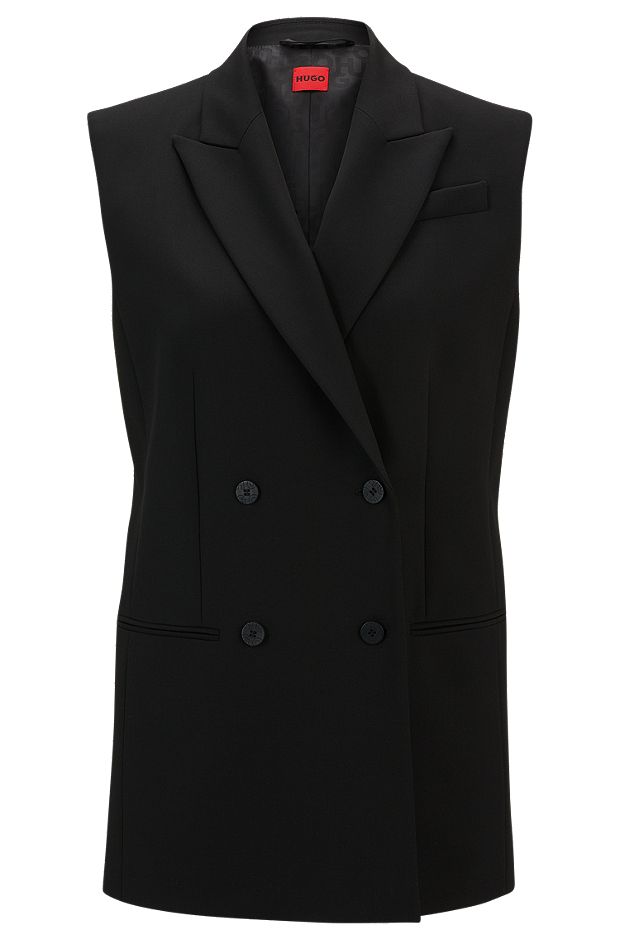 Regular-fit sleeveless jacket with double-breasted front, Black