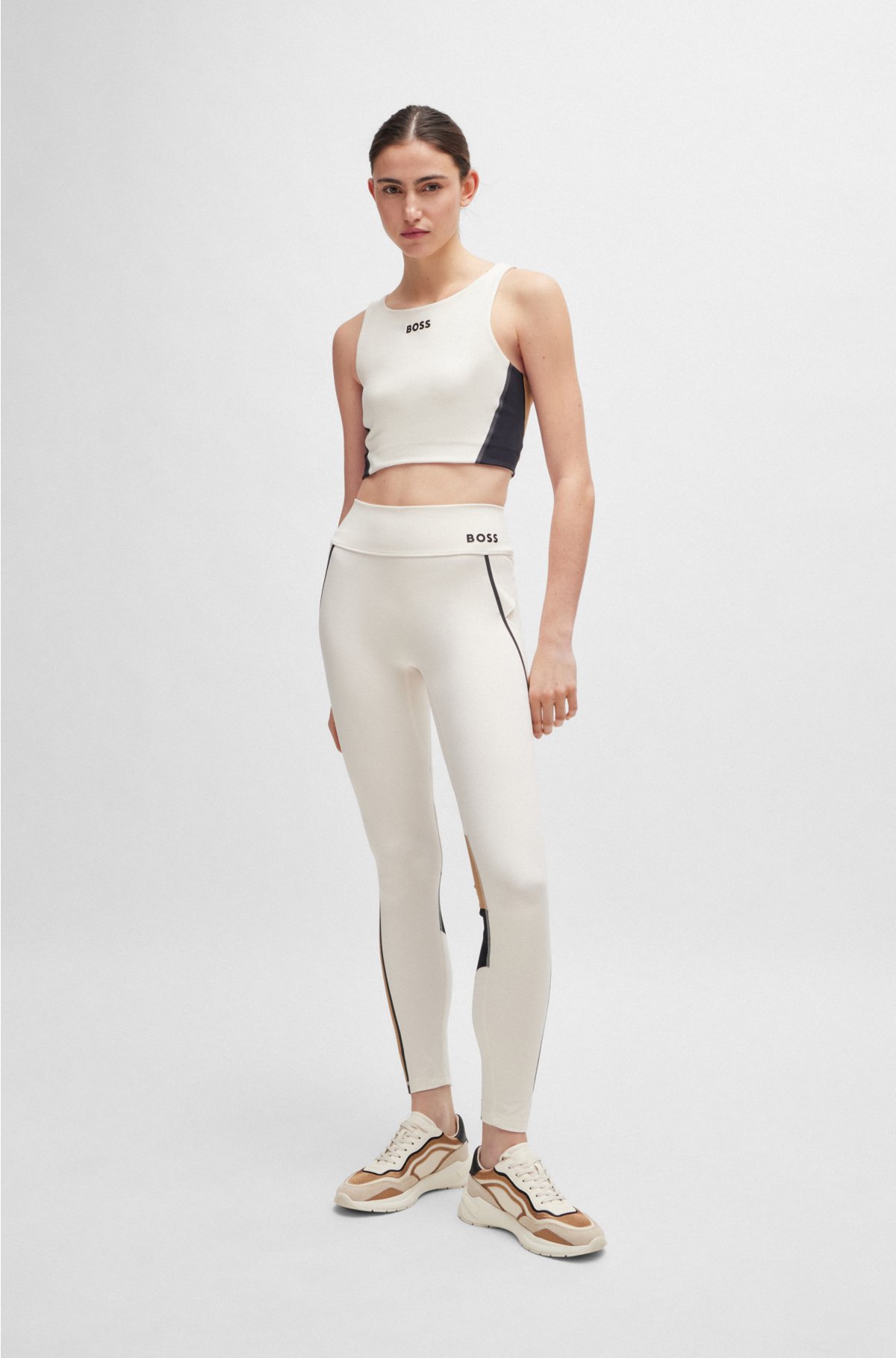 Colour-block racer-back top with logo details, White