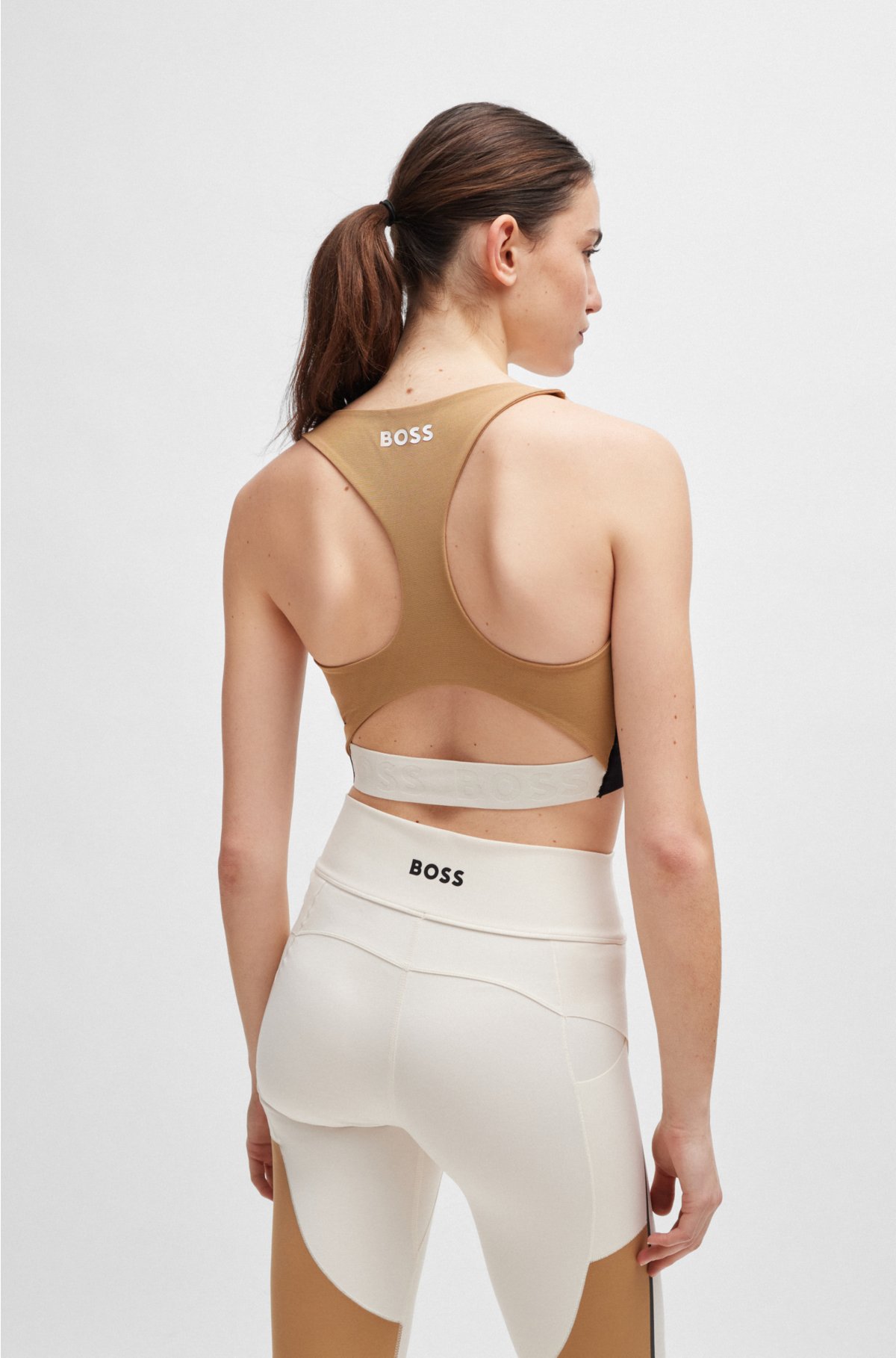 Colour-block racer-back top with logo details, White