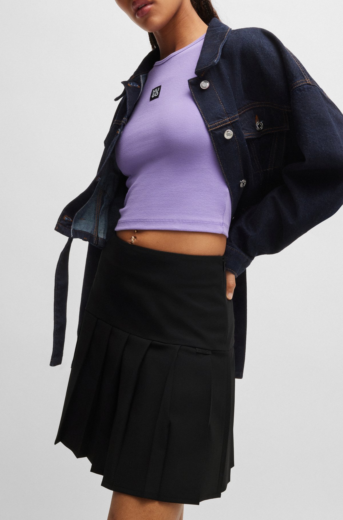 HUGO - Pleated mini skirt in a stretch wool blend