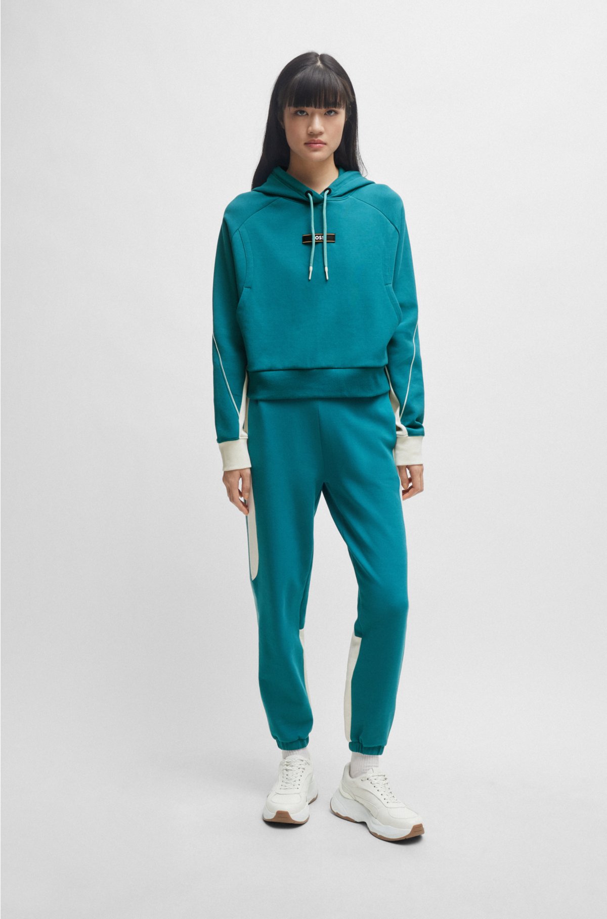 Relaxed-fit cotton-blend hoodie with contrast details, Petrol