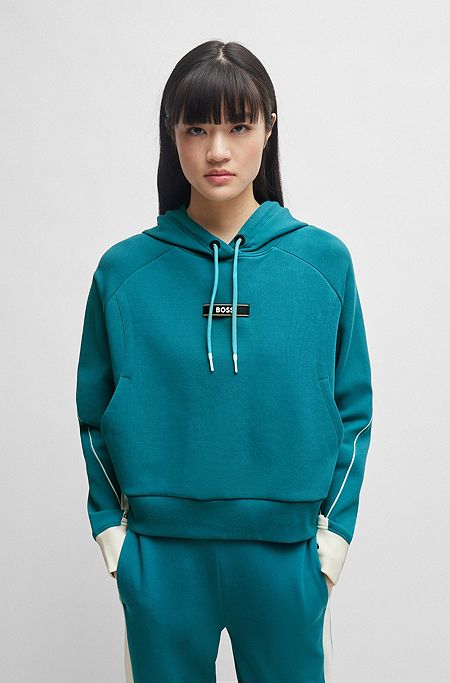 Relaxed-fit hoodie van een katoenmix met contrasterende details, Groen