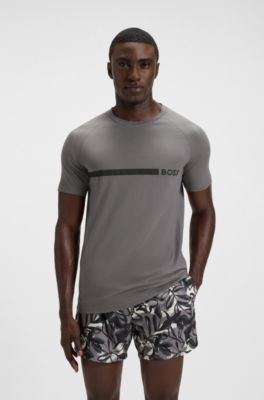 Logo-print slim-fit T-shirt in cotton jersey, Light Grey