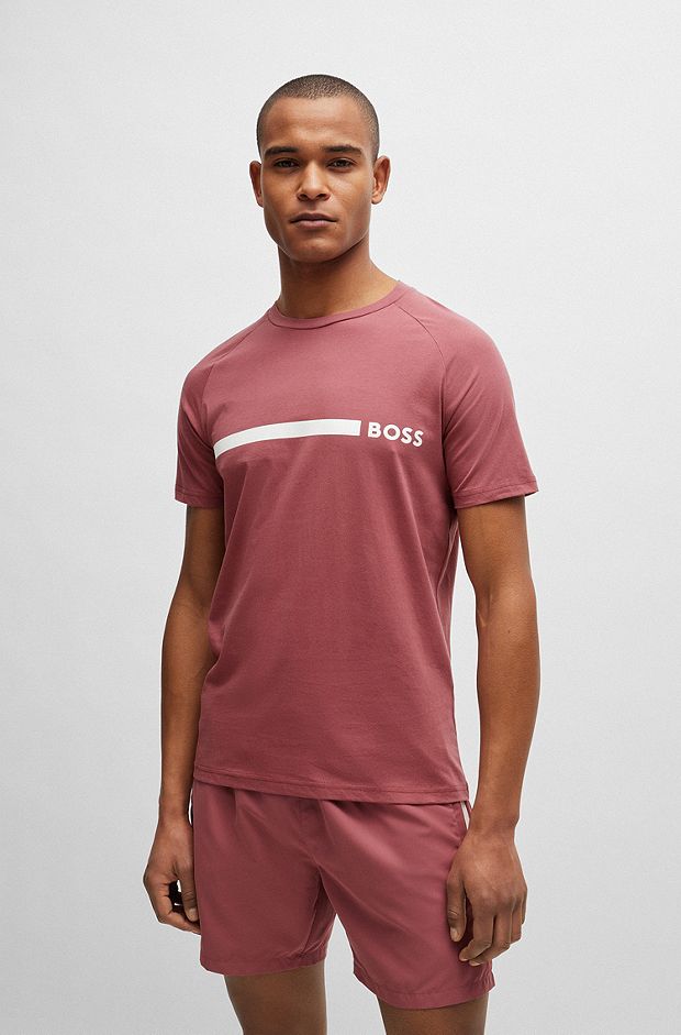 Logo-print slim-fit T-shirt in cotton jersey, Light Red