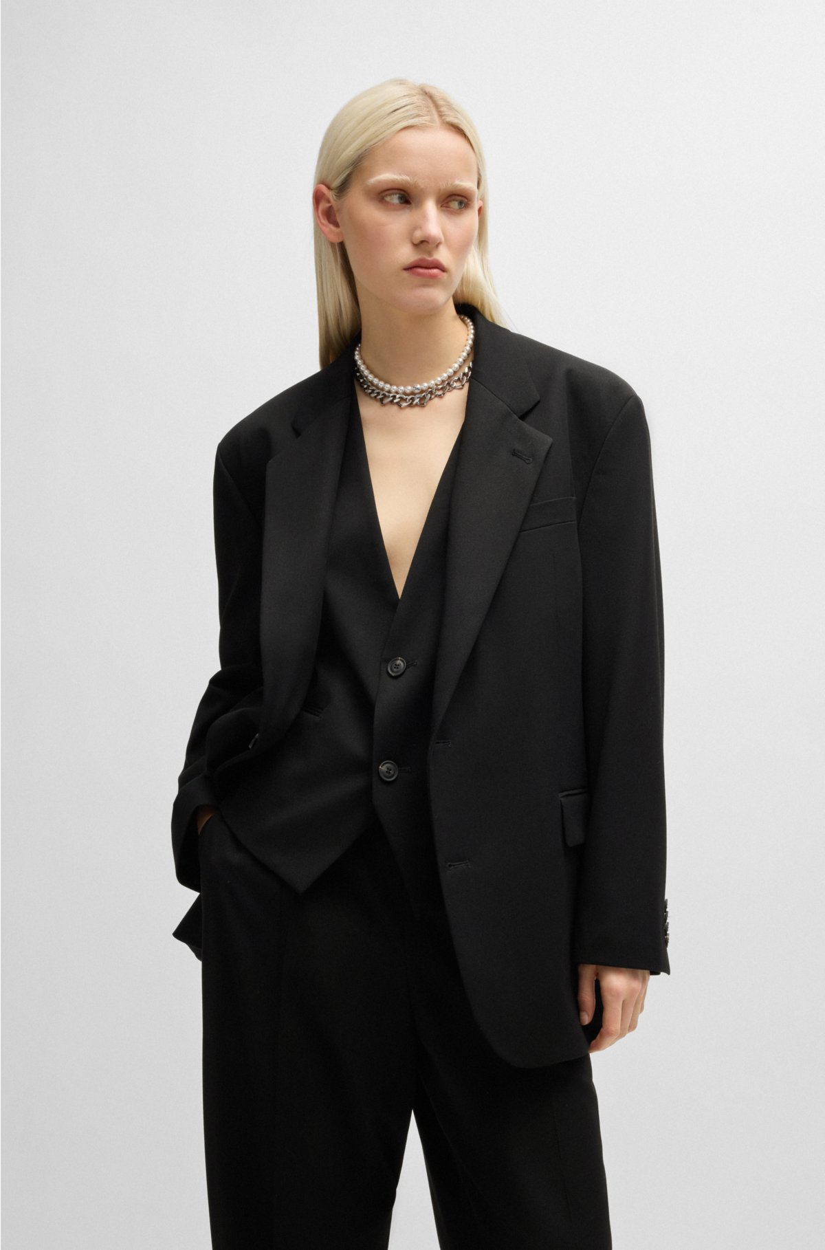 Modern-fit all-gender jacket in stretch fabric, Black