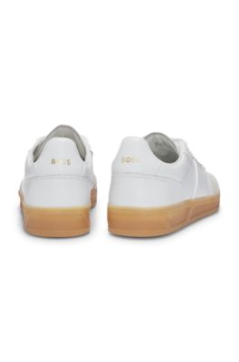 Leather lace-up trainers with suede trims, White