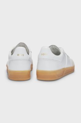 Leather lace-up trainers with suede trims, White