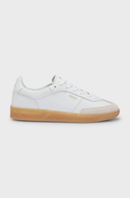 Leather lace-up trainers with suede trims, White