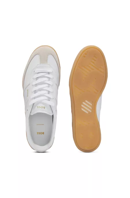 Leather lace-up trainers with suede trims