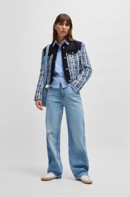 Leather lace-up trainers with suede trims, White