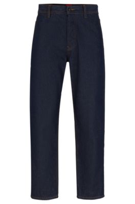 Loose-fit jeans in blue rigid denim, Dark Blue