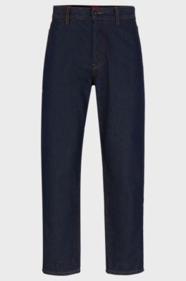 Loose-fit jeans in blue rigid denim, Dark Blue