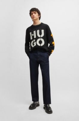 Loose-fit jeans in blue rigid denim, Dark Blue