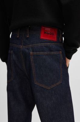 Loose-fit jeans in blue rigid denim, Dark Blue