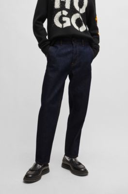 Loose-fit jeans in blue rigid denim, Dark Blue