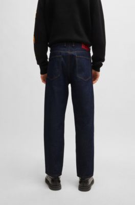 Loose-fit jeans in blue rigid denim, Dark Blue