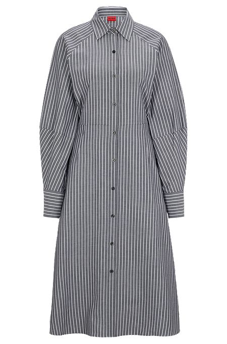 Long-sleeved shirt dress in striped cotton twill, Grey Patterned