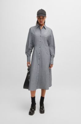 HUGO BOSS Emanis midi jurk met plissé • Aubergine • de Bijenkorf