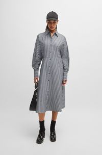 Chemisier a maniche lunghe in twill di cotone a righe, Grigio a motivi
