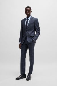 Karierter Slim-Fit Anzug aus Schurwolle, Blau gemustert