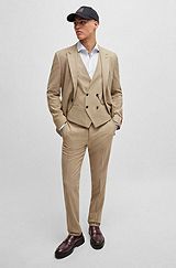 Three-piece slim-fit suit in patterned stretch cloth, Beige