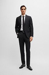 Slim-fit suit in micro-patterned virgin wool, Black