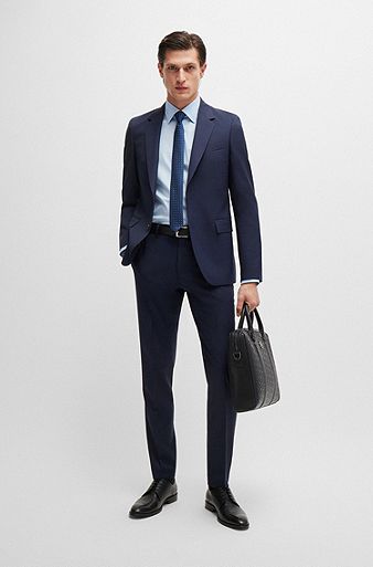 Slim-fit suit in micro-patterned virgin wool, Dark Blue