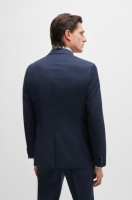 BOSS - Traje slim fit de lana virgen con microestampado - Azul oscuro