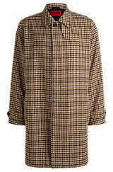 Houndstooth-check regular-fit coat with concealed closure, Brown Patterned
