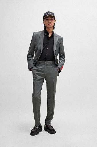 Slim-fit suit in micro-patterned performance-stretch cloth, Dark Grey