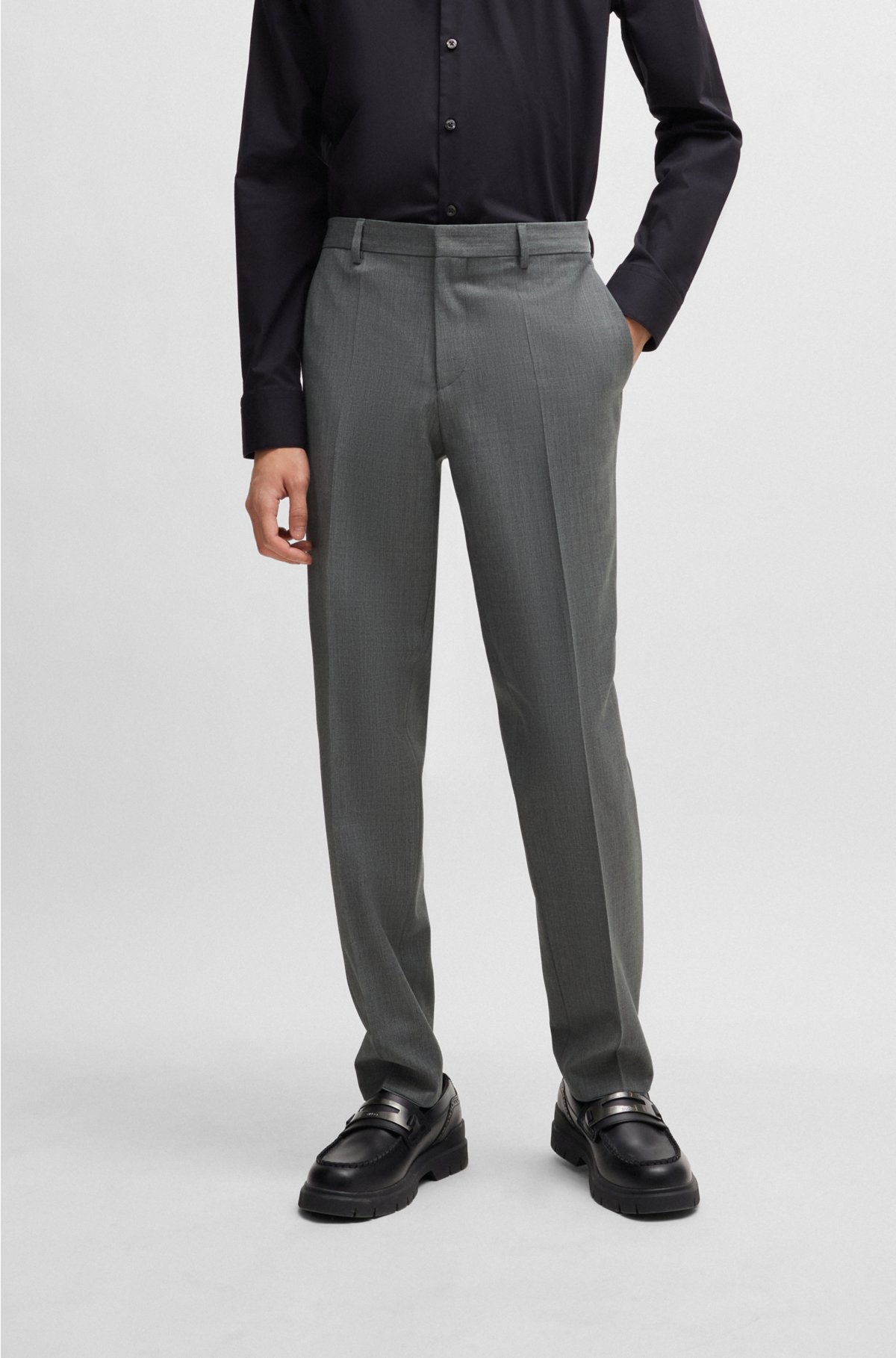 HUGO - Slim-fit suit in micro-patterned performance-stretch cloth