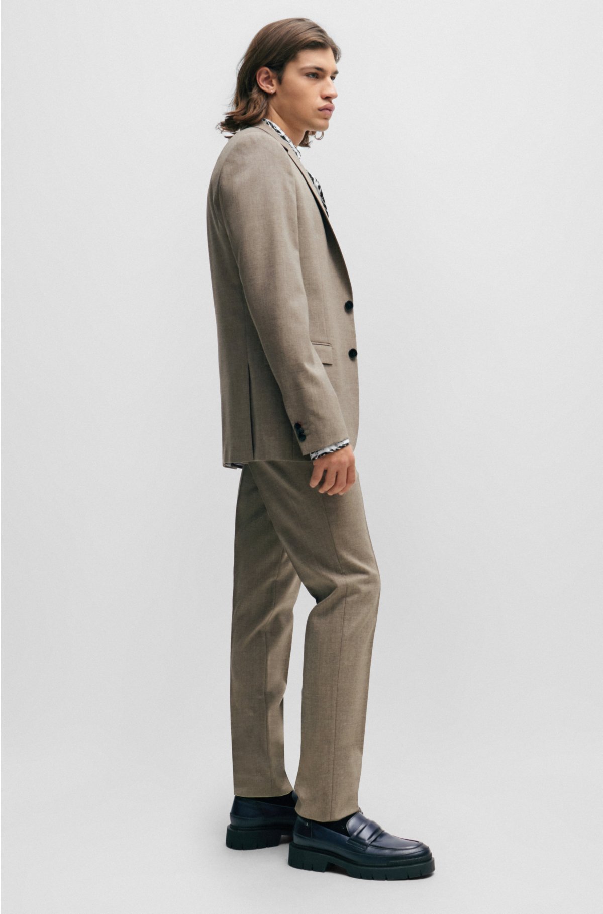 Extra-slim-fit suit in patterned wool-blend canvas, Light Beige