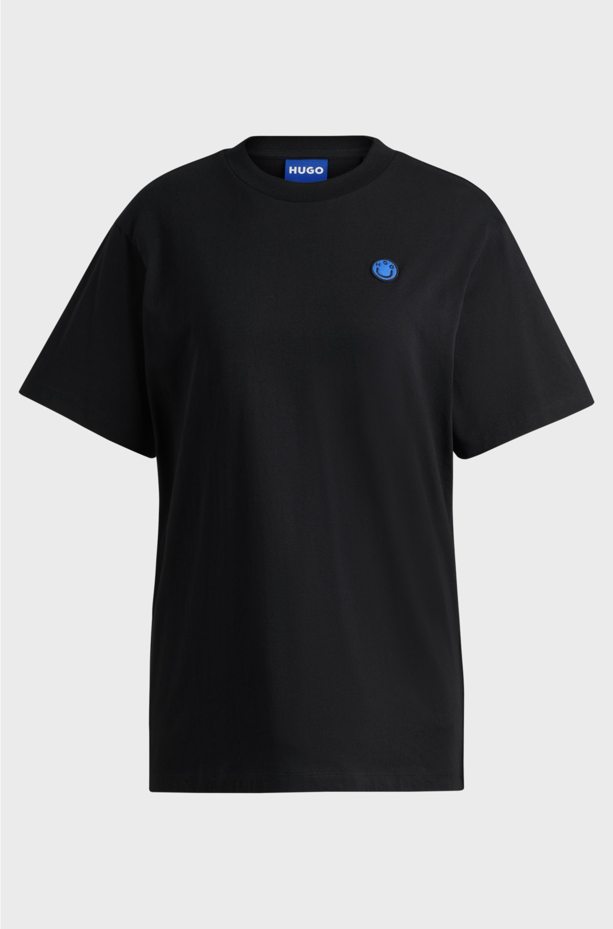 Cotton-jersey T-shirt with logo badge, Black