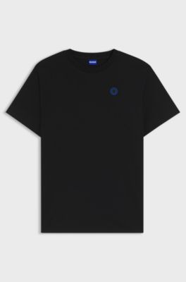 Cotton-jersey T-shirt with Happy HUGO logo, Black