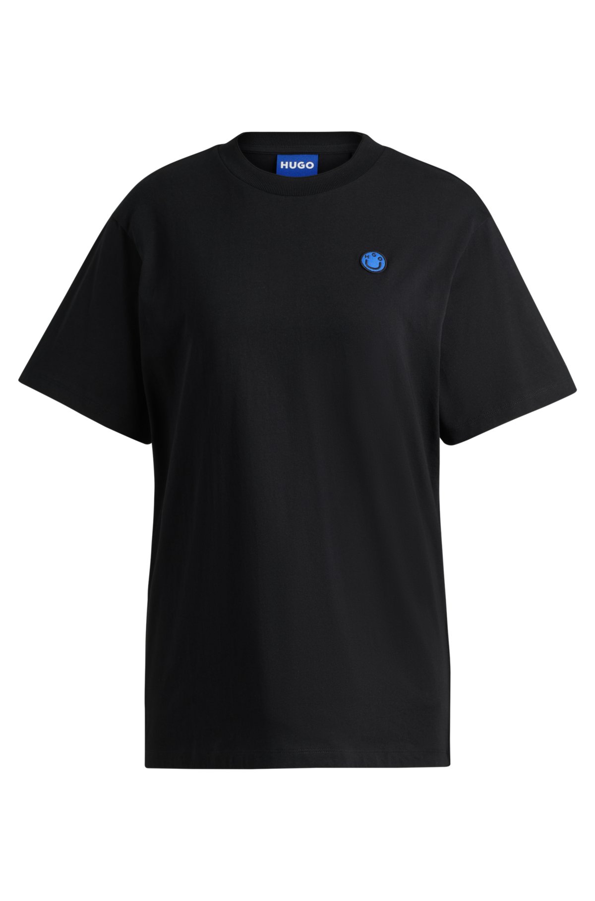 Cotton-jersey T-shirt with logo badge, Black