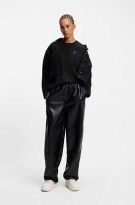 Cotton-jersey T-shirt with Happy HUGO logo, Black