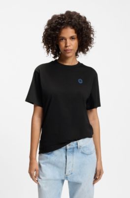 T-Shirt aus Baumwoll-Jersey mit Happy HUGO Logo, Schwarz