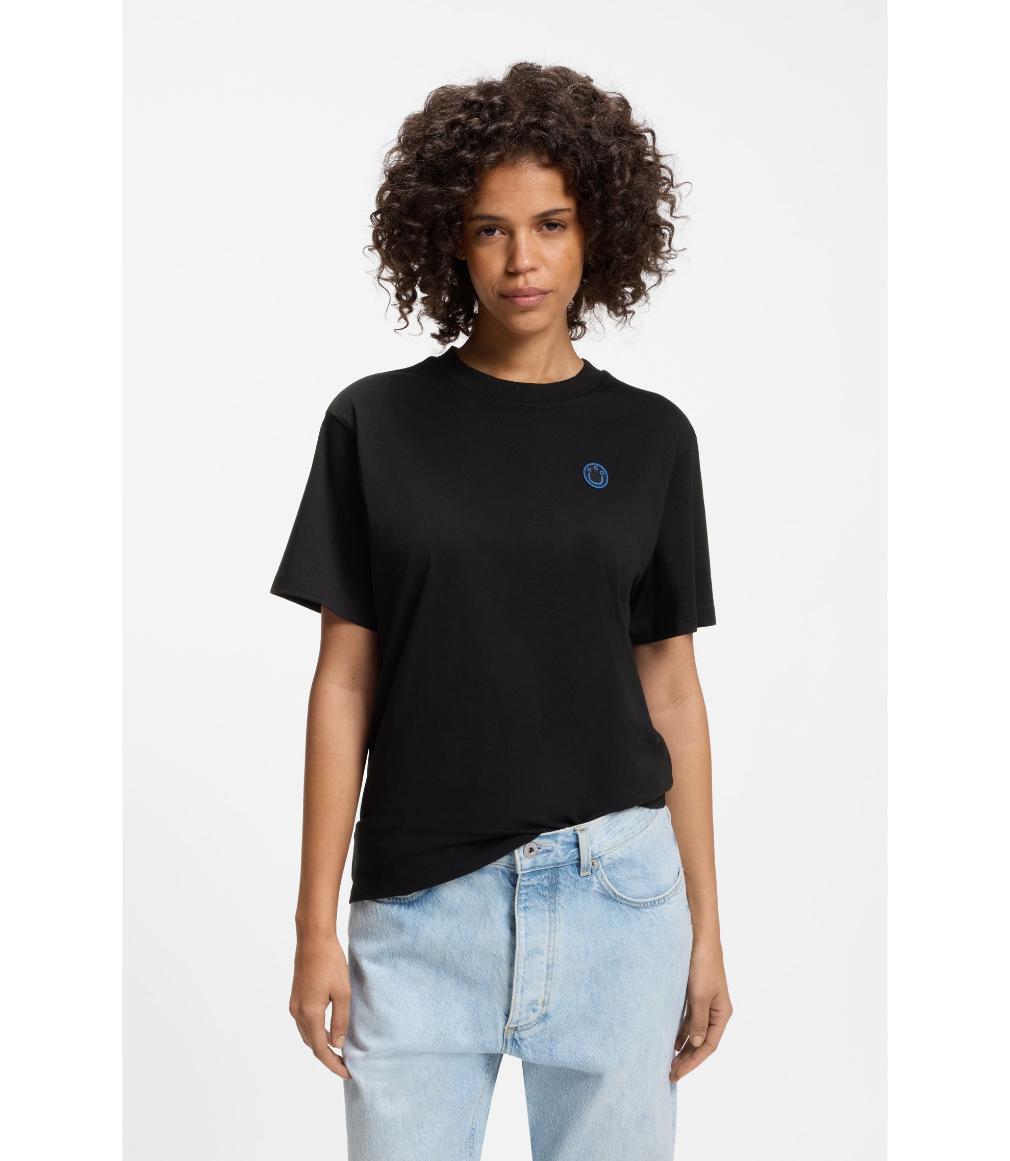 T-Shirt aus Baumwoll-Jersey mit Happy HUGO Logo