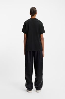 Cotton-jersey T-shirt with Happy HUGO logo, Black