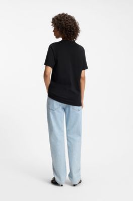 Cotton-jersey T-shirt with Happy HUGO logo, Black