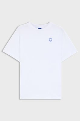 コットンジャージー Tシャツ Happy HUGOロゴ, ホワイト