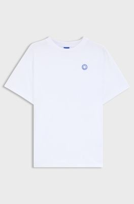 コットンジャージー Tシャツ Happy HUGOロゴ, ホワイト