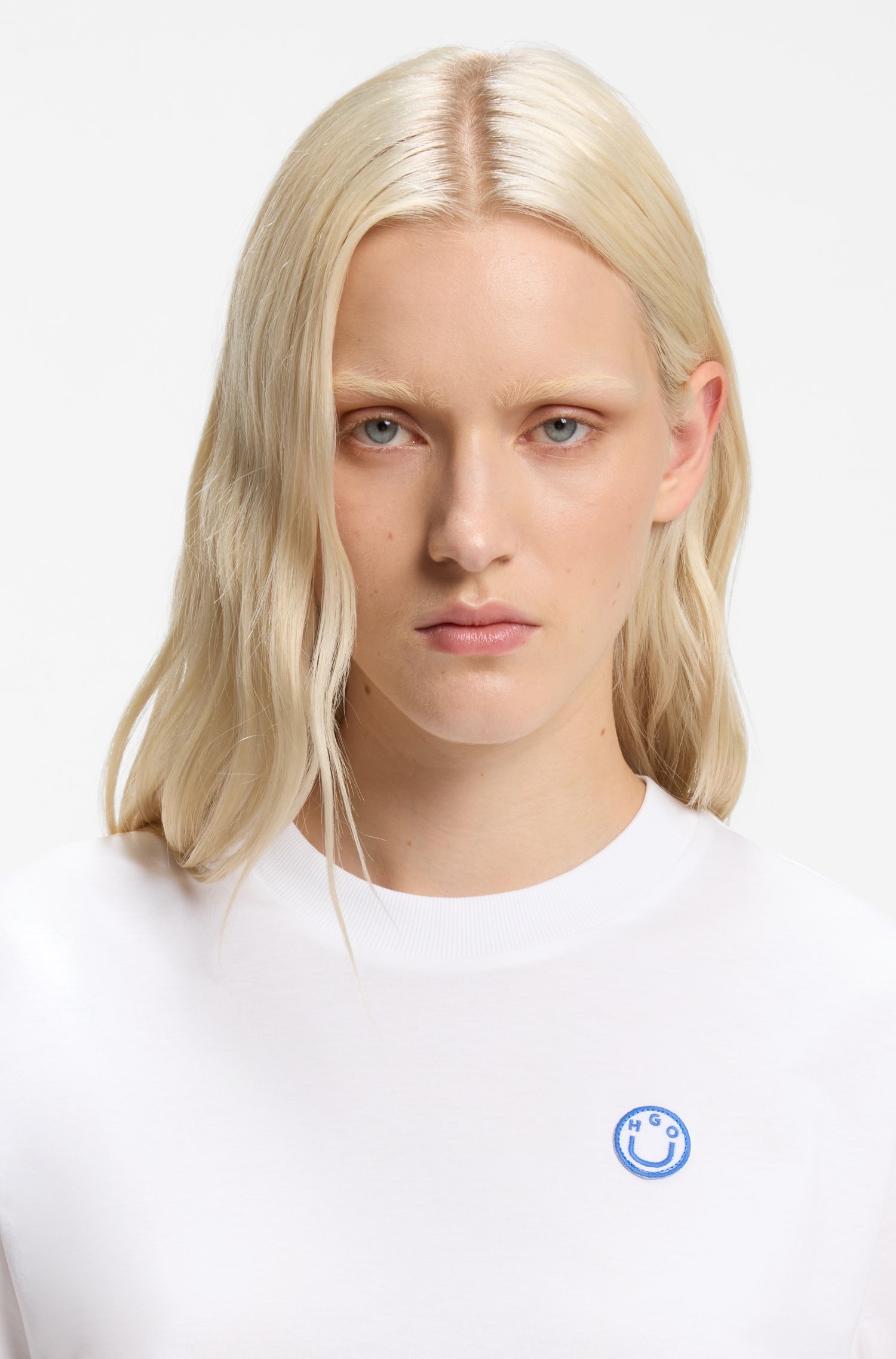 Hugo Cotton-jersey T-shirt with Happy logo dam – bild 3