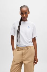 T-Shirt aus Baumwoll-Jersey mit Logo-Aufnäher, Weiß