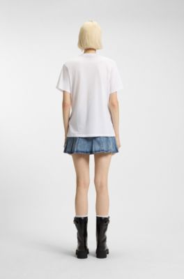 コットンジャージー Tシャツ Happy HUGOロゴ, ホワイト
