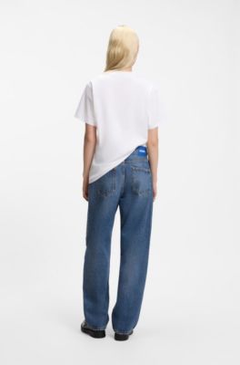 Cotton-jersey T-shirt with Happy HUGO logo, White